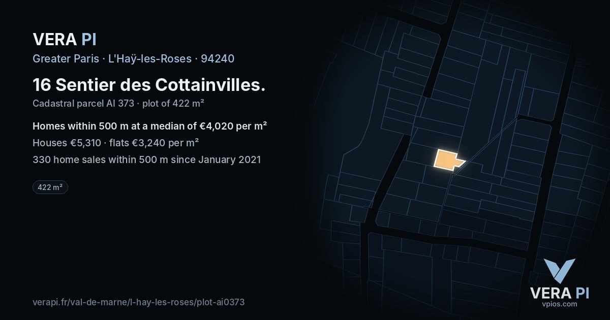 16 Sentier des Cottainvilles, L'Haÿ-les-Roses at night – the plot lit, the parcels around coloured by the prices near them