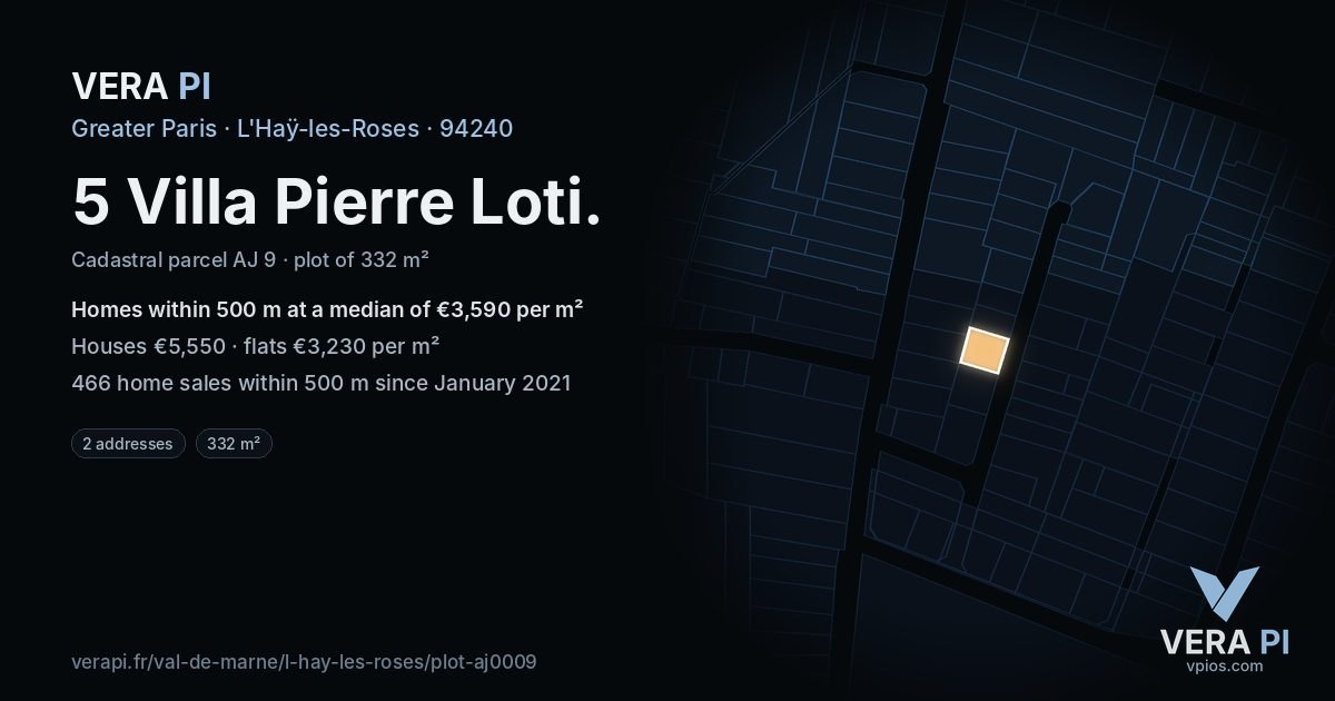 5 Villa Pierre Loti, L'Haÿ-les-Roses at night – the plot lit, the parcels around coloured by the prices near them
