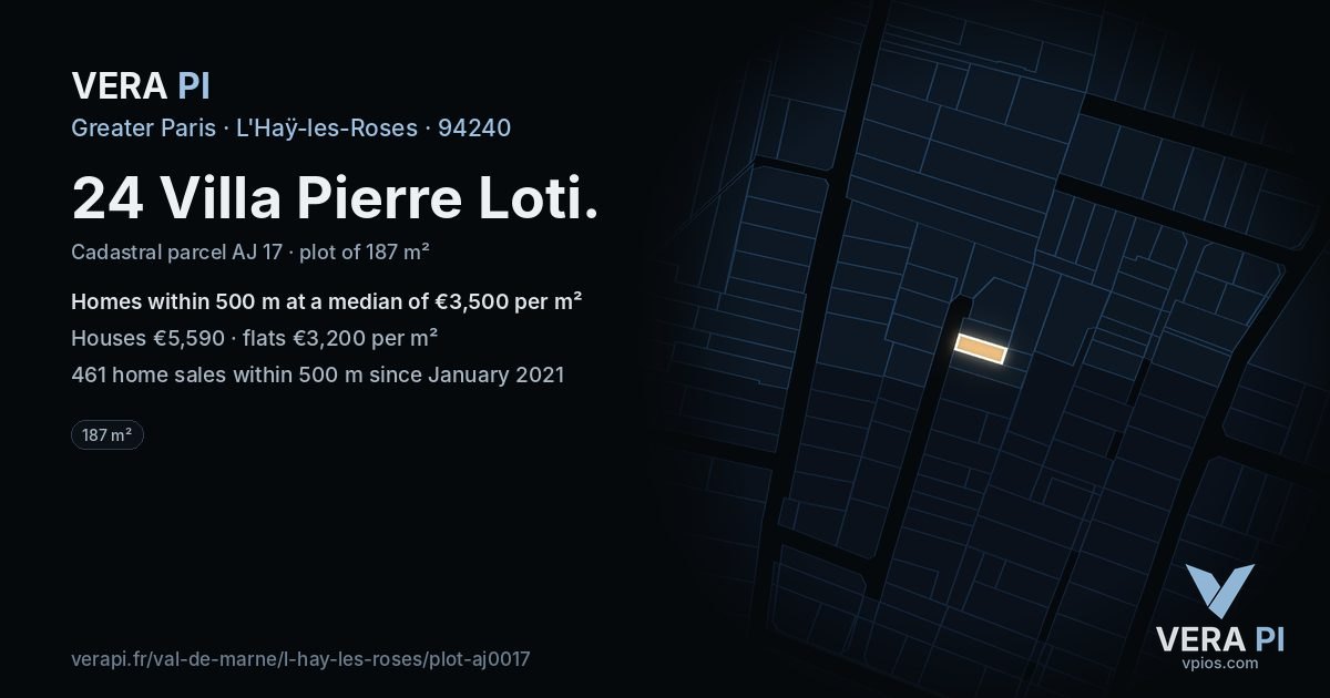 24 Villa Pierre Loti, L'Haÿ-les-Roses at night – the plot lit, the parcels around coloured by the prices near them