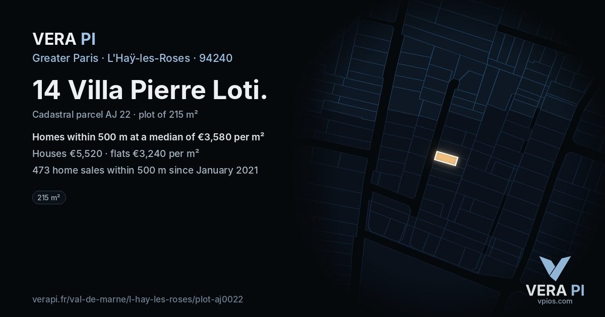 14 Villa Pierre Loti, L'Haÿ-les-Roses at night – the plot lit, the parcels around coloured by the prices near them
