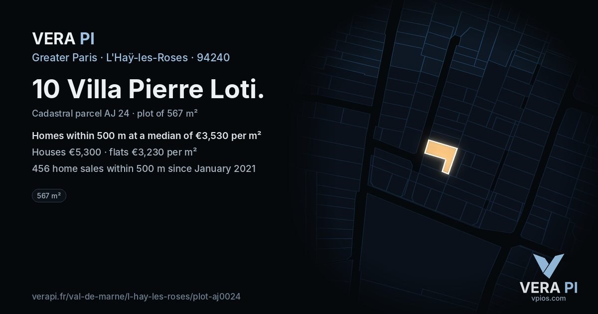 10 Villa Pierre Loti, L'Haÿ-les-Roses at night – the plot lit, the parcels around coloured by the prices near them