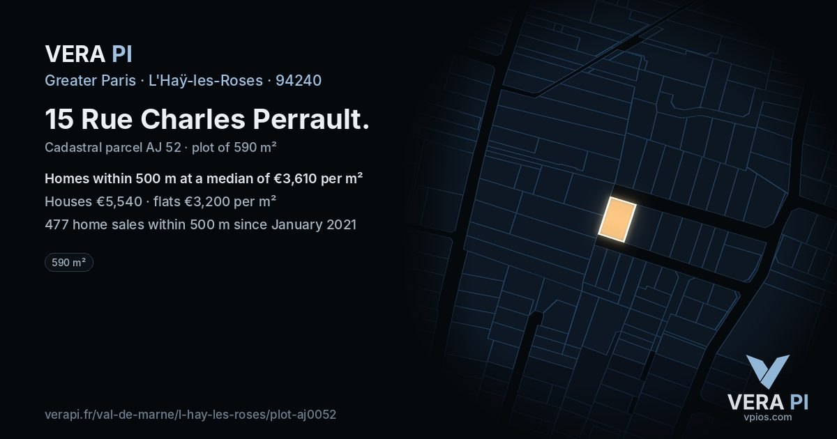15 Rue Charles Perrault, L'Haÿ-les-Roses at night – the plot lit, the parcels around coloured by the prices near them