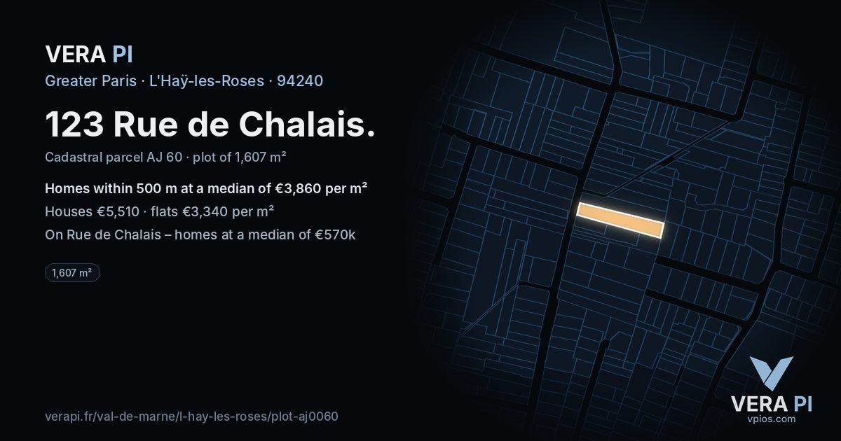123 Rue de Chalais, L'Haÿ-les-Roses at night – the plot lit, the parcels around coloured by the prices near them
