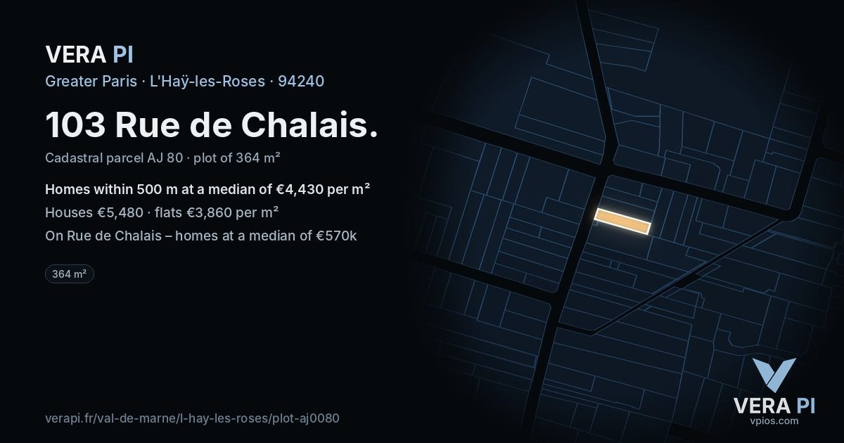 103 Rue de Chalais, L'Haÿ-les-Roses at night – the plot lit, the parcels around coloured by the prices near them
