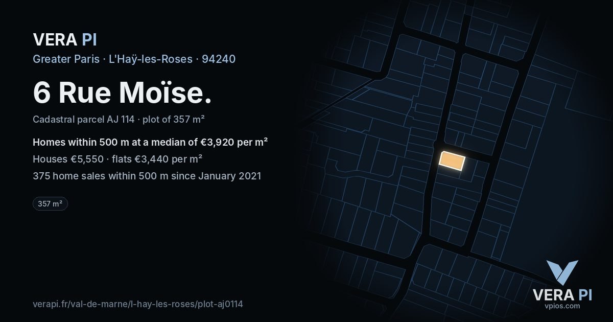 6 Rue Moïse, L'Haÿ-les-Roses at night – the plot lit, the parcels around coloured by the prices near them