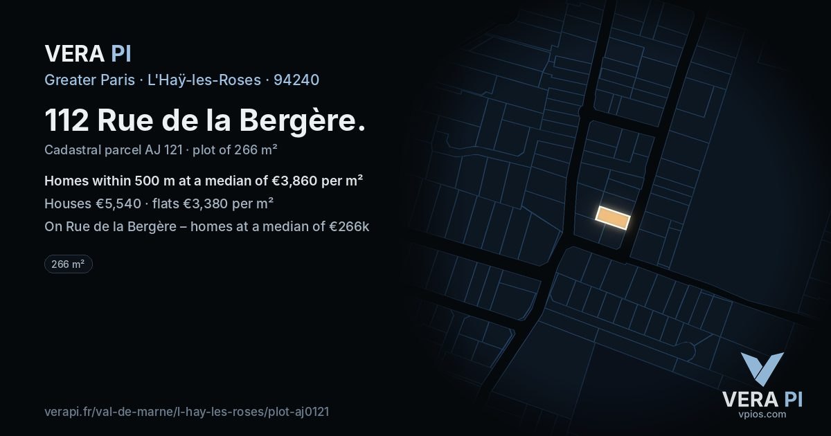 112 Rue de la Bergère, L'Haÿ-les-Roses at night – the plot lit, the parcels around coloured by the prices near them