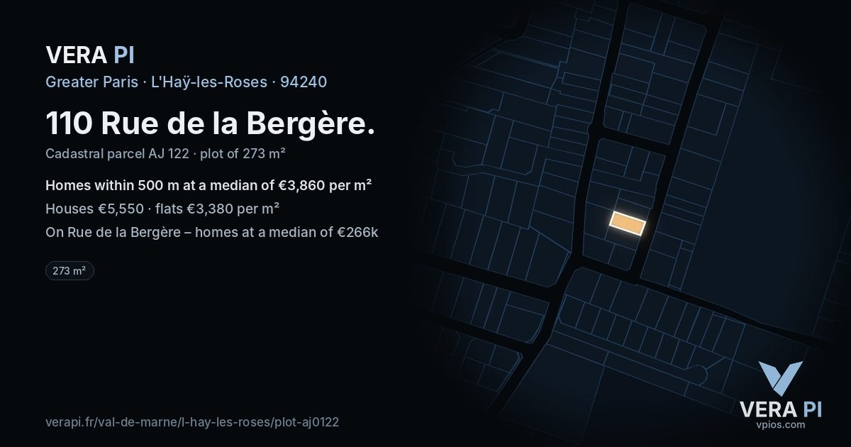 110 Rue de la Bergère, L'Haÿ-les-Roses at night – the plot lit, the parcels around coloured by the prices near them