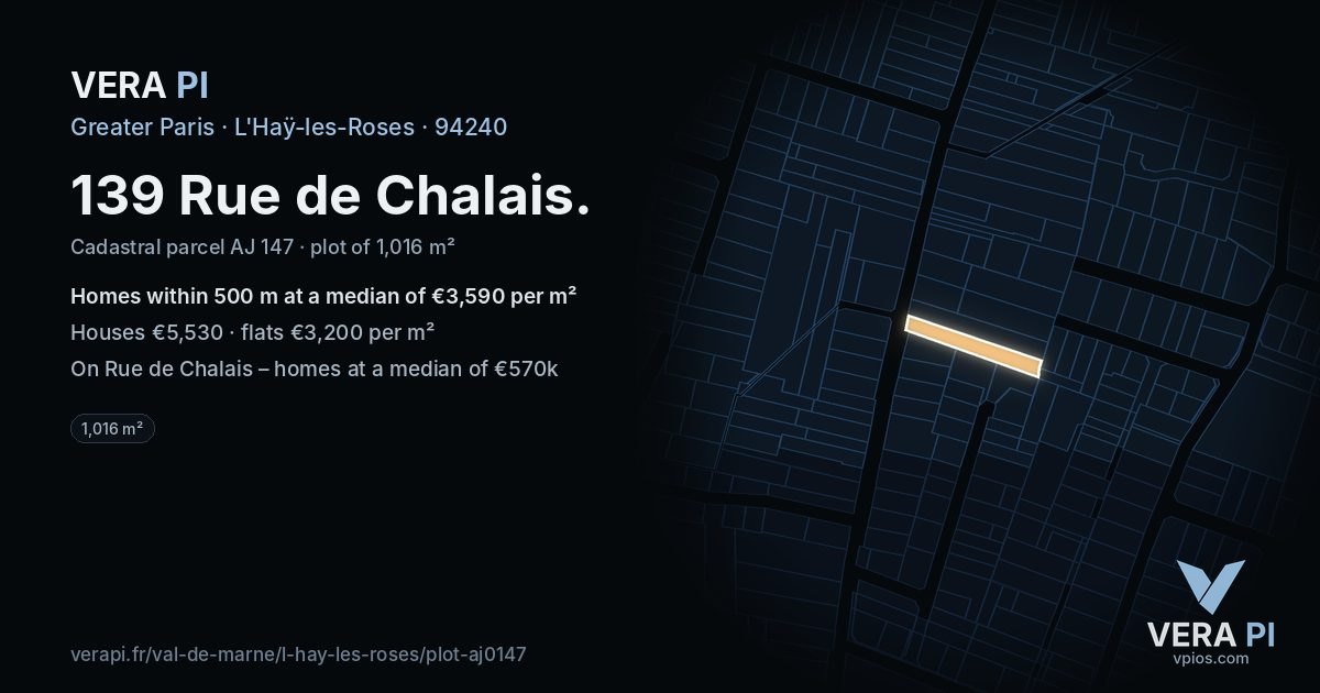 139 Rue de Chalais, L'Haÿ-les-Roses at night – the plot lit, the parcels around coloured by the prices near them