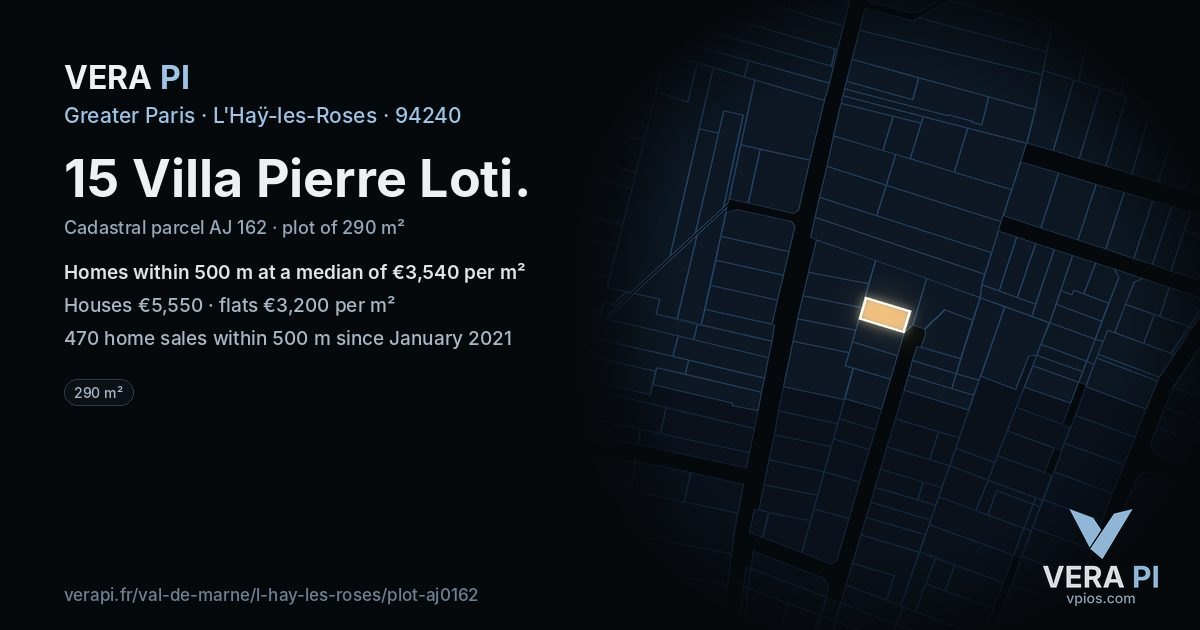 15 Villa Pierre Loti, L'Haÿ-les-Roses at night – the plot lit, the parcels around coloured by the prices near them