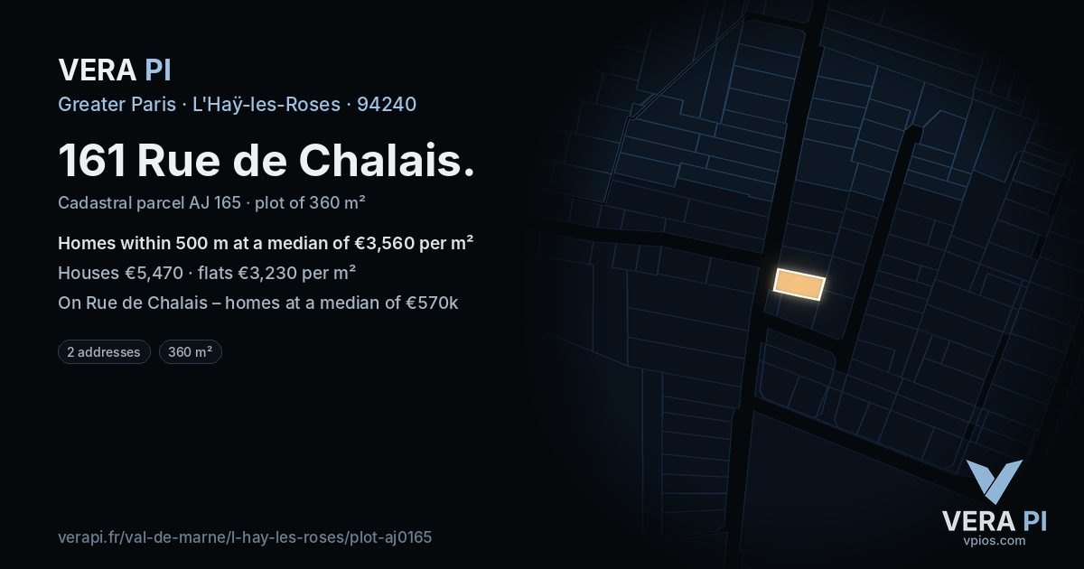 161 Rue de Chalais, L'Haÿ-les-Roses at night – the plot lit, the parcels around coloured by the prices near them