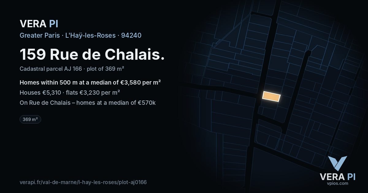 159 Rue de Chalais, L'Haÿ-les-Roses at night – the plot lit, the parcels around coloured by the prices near them