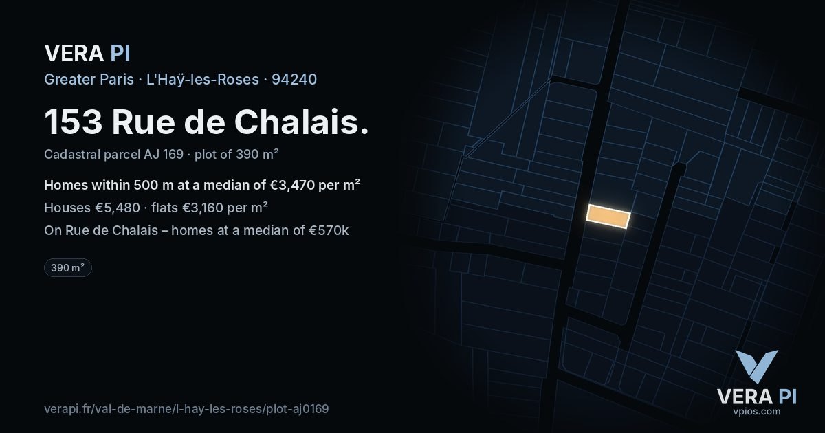 153 Rue de Chalais, L'Haÿ-les-Roses at night – the plot lit, the parcels around coloured by the prices near them