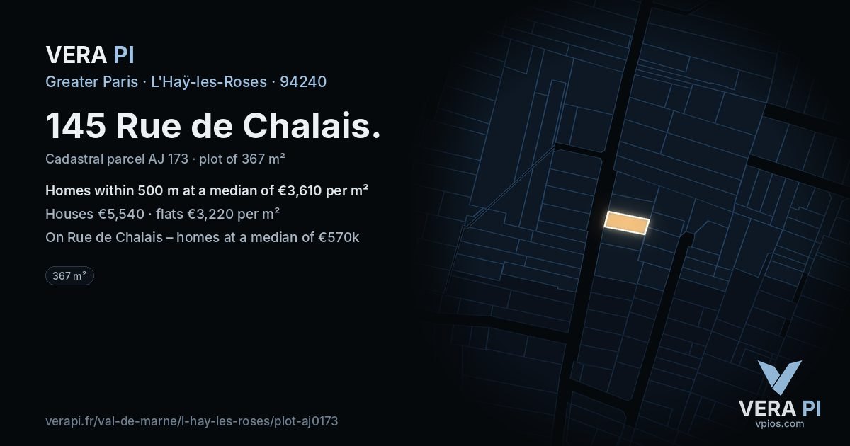 145 Rue de Chalais, L'Haÿ-les-Roses at night – the plot lit, the parcels around coloured by the prices near them