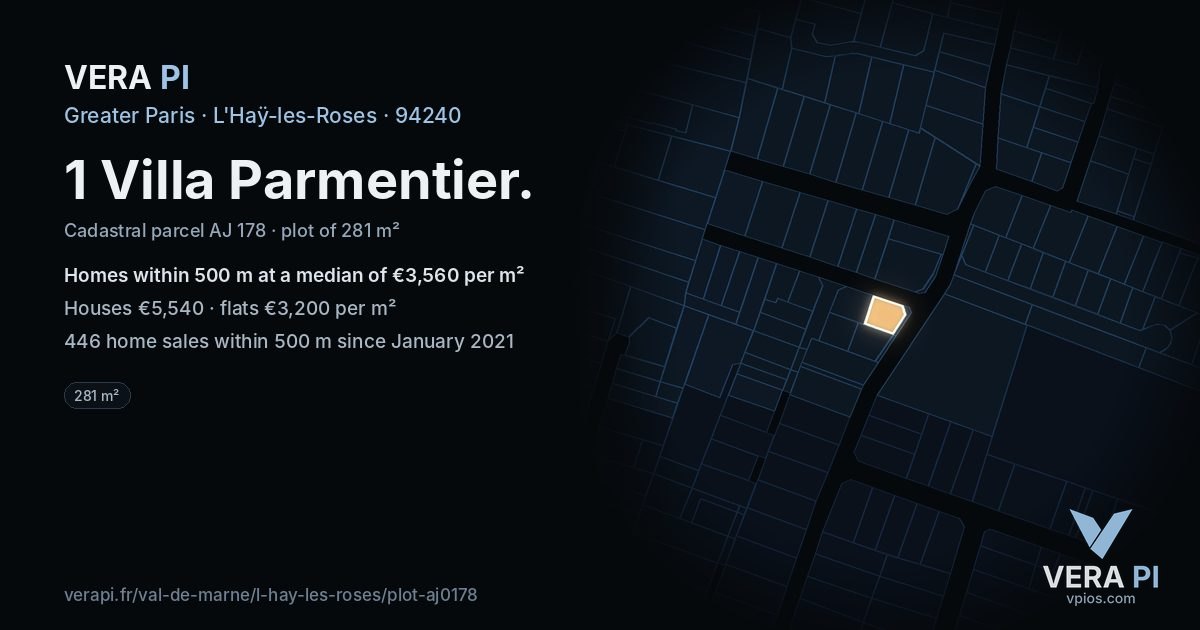 1 Villa Parmentier, L'Haÿ-les-Roses at night – the plot lit, the parcels around coloured by the prices near them