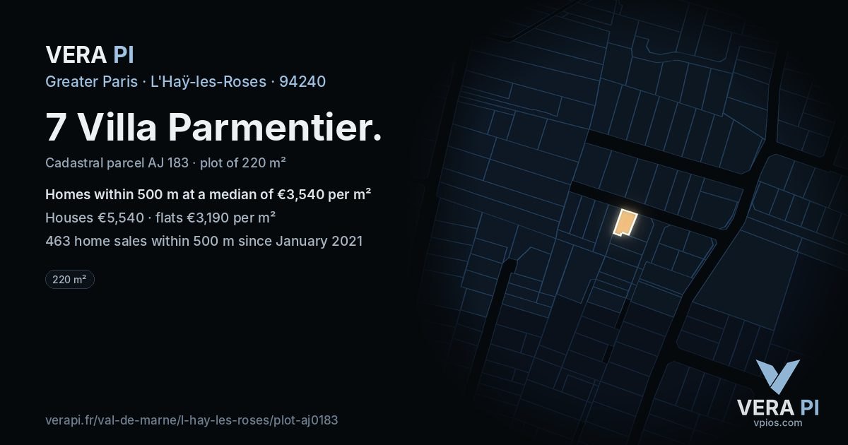 7 Villa Parmentier, L'Haÿ-les-Roses at night – the plot lit, the parcels around coloured by the prices near them