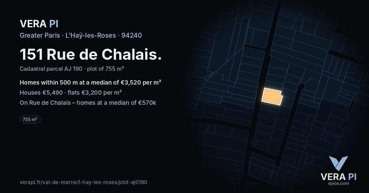 151 Rue de Chalais, L'Haÿ-les-Roses at night – the plot lit, the parcels around coloured by the prices near them