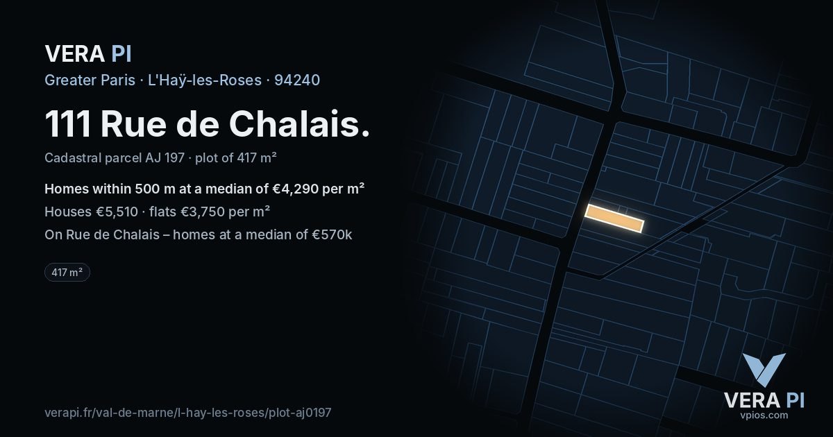 111 Rue de Chalais, L'Haÿ-les-Roses at night – the plot lit, the parcels around coloured by the prices near them
