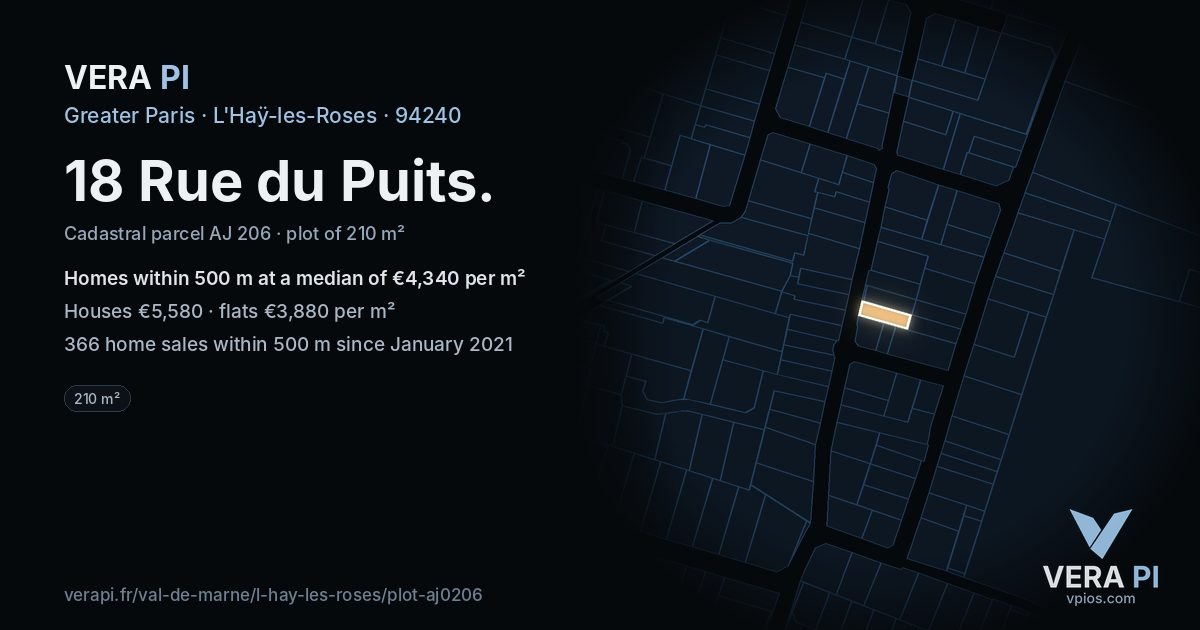 18 Rue du Puits, L'Haÿ-les-Roses at night – the plot lit, the parcels around coloured by the prices near them