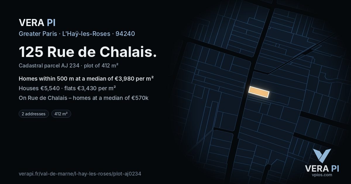 125 Rue de Chalais, L'Haÿ-les-Roses at night – the plot lit, the parcels around coloured by the prices near them