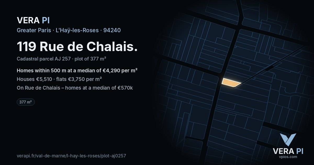 119 Rue de Chalais, L'Haÿ-les-Roses at night – the plot lit, the parcels around coloured by the prices near them