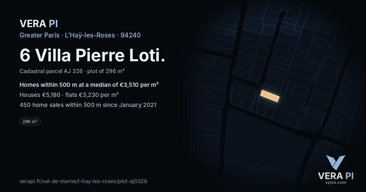 6 Villa Pierre Loti, L'Haÿ-les-Roses at night – the plot lit, the parcels around coloured by the prices near them