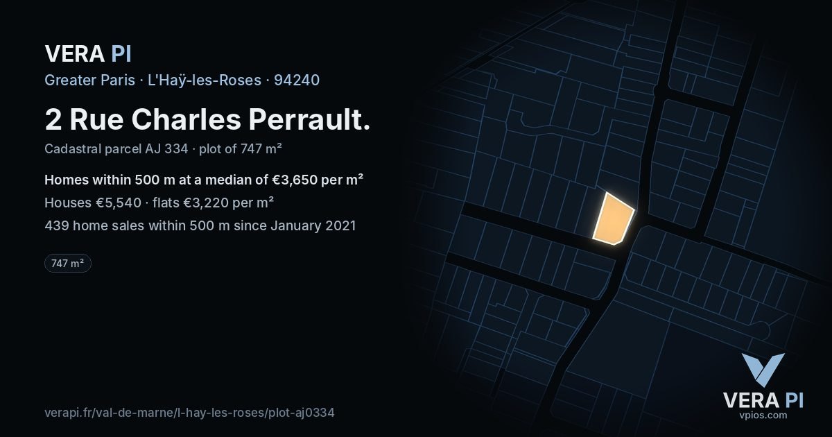 2 Rue Charles Perrault, L'Haÿ-les-Roses at night – the plot lit, the parcels around coloured by the prices near them