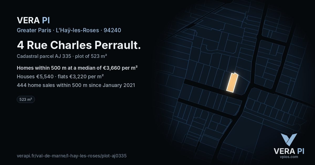 4 Rue Charles Perrault, L'Haÿ-les-Roses at night – the plot lit, the parcels around coloured by the prices near them