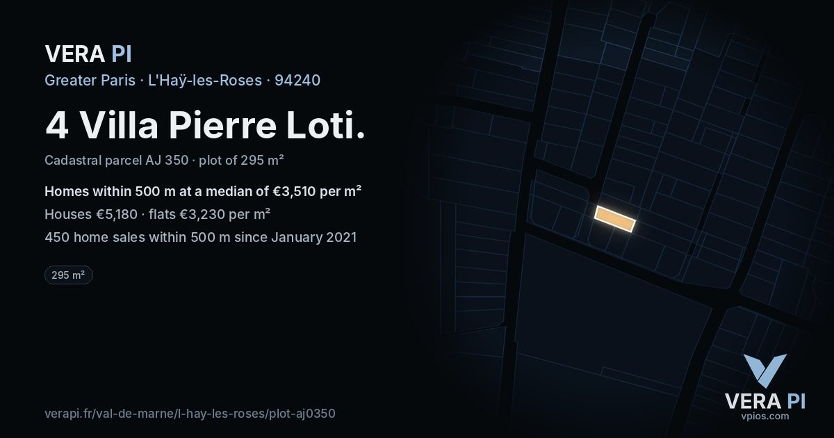 4 Villa Pierre Loti, L'Haÿ-les-Roses at night – the plot lit, the parcels around coloured by the prices near them