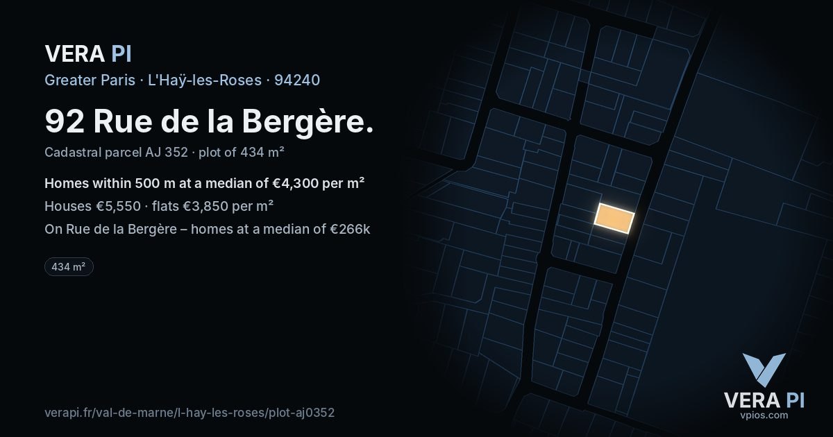92 Rue de la Bergère, L'Haÿ-les-Roses at night – the plot lit, the parcels around coloured by the prices near them