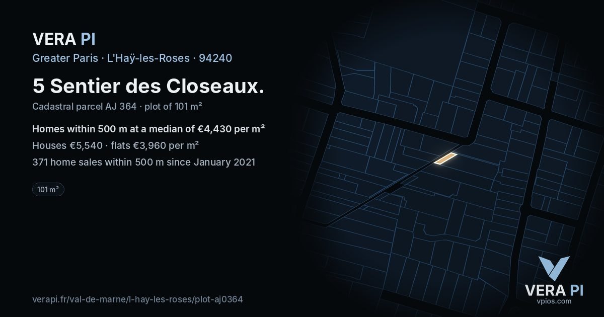 5 Sentier des Closeaux, L'Haÿ-les-Roses at night – the plot lit, the parcels around coloured by the prices near them