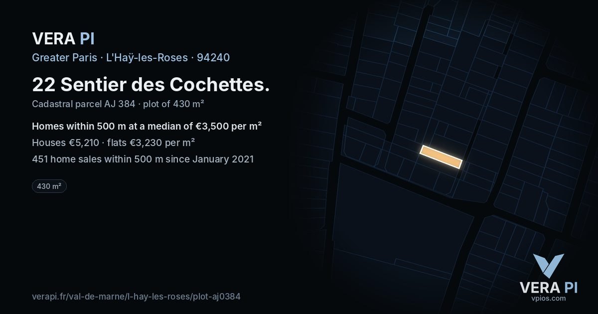 22 Sentier des Cochettes, L'Haÿ-les-Roses at night – the plot lit, the parcels around coloured by the prices near them