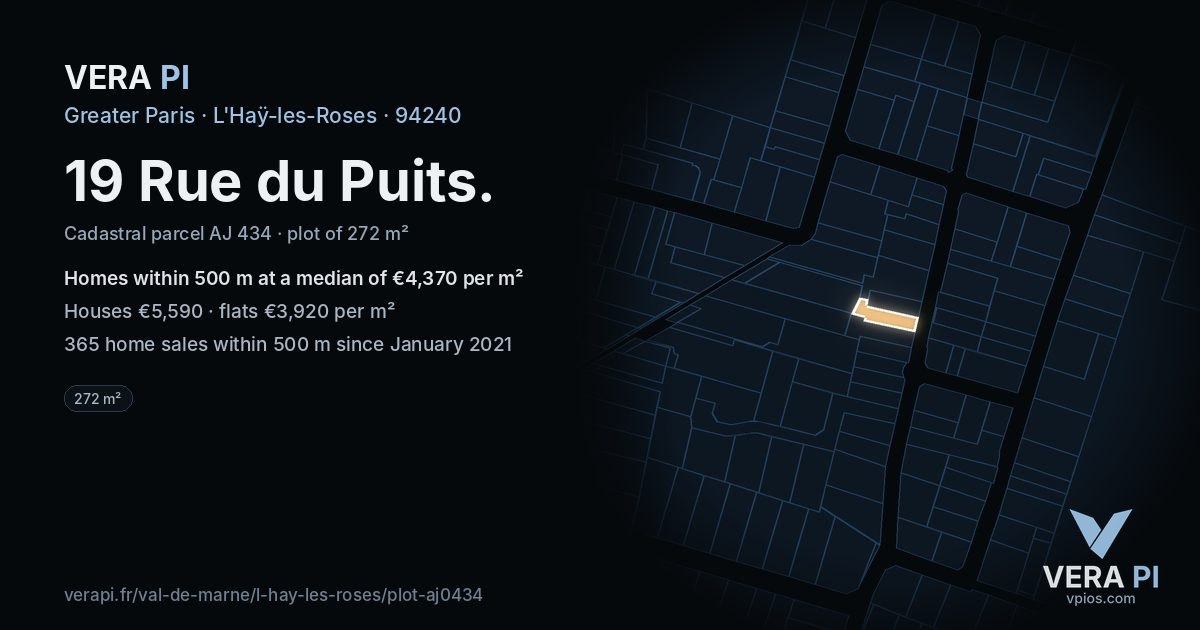 19 Rue du Puits, L'Haÿ-les-Roses at night – the plot lit, the parcels around coloured by the prices near them