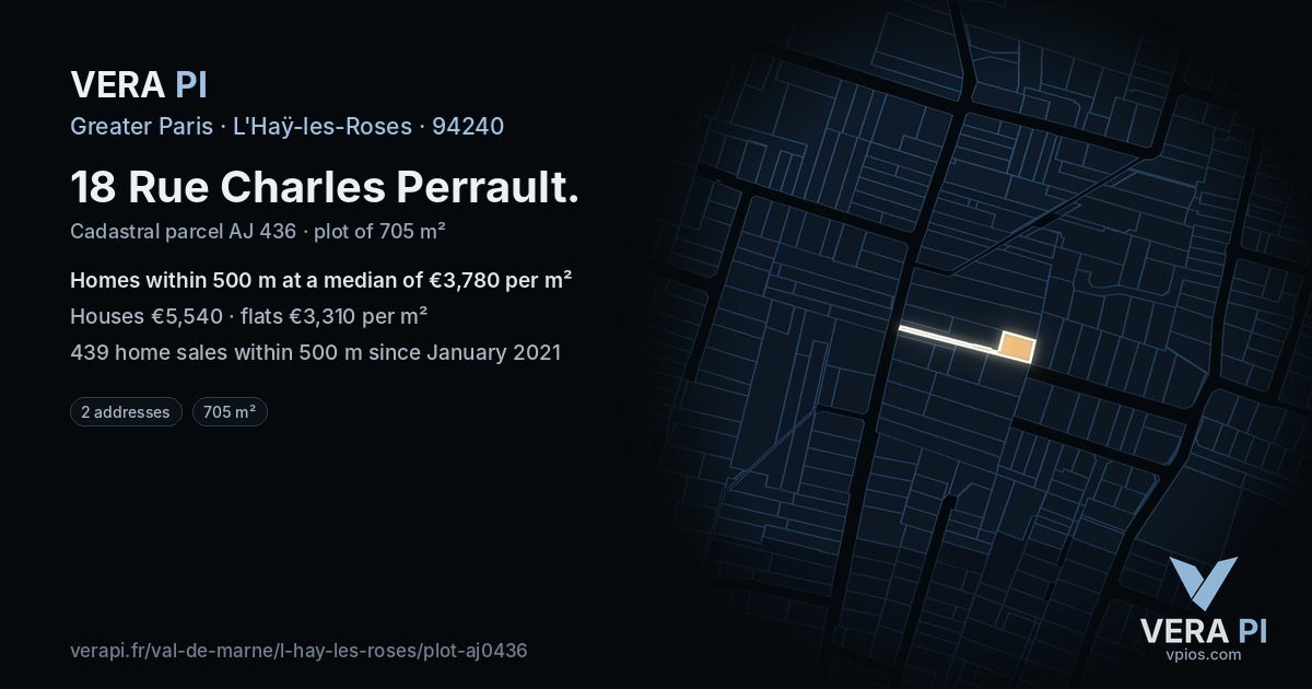 18 Rue Charles Perrault, L'Haÿ-les-Roses at night – the plot lit, the parcels around coloured by the prices near them
