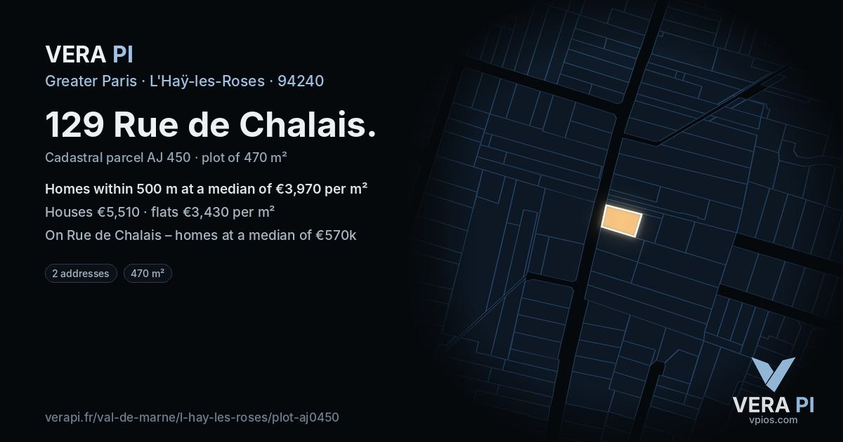 129 Rue de Chalais, L'Haÿ-les-Roses at night – the plot lit, the parcels around coloured by the prices near them