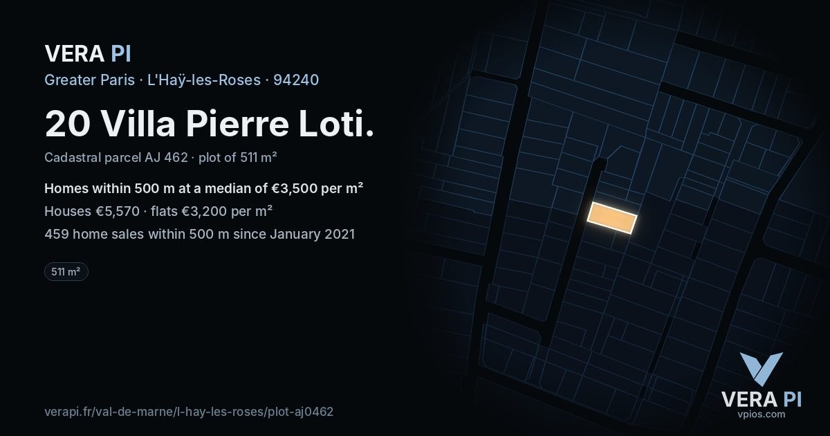 20 Villa Pierre Loti, L'Haÿ-les-Roses at night – the plot lit, the parcels around coloured by the prices near them