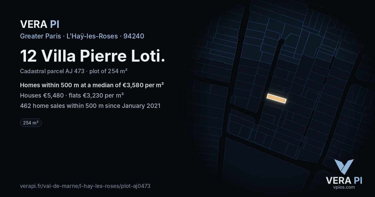 12 Villa Pierre Loti, L'Haÿ-les-Roses at night – the plot lit, the parcels around coloured by the prices near them