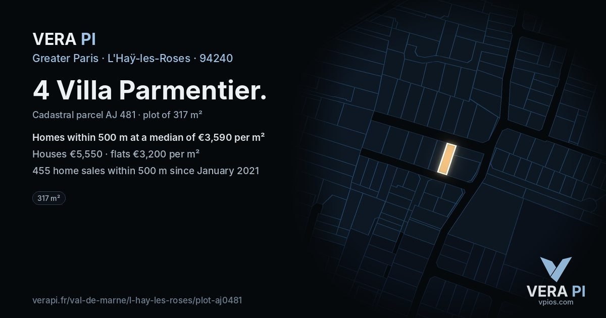 4 Villa Parmentier, L'Haÿ-les-Roses at night – the plot lit, the parcels around coloured by the prices near them