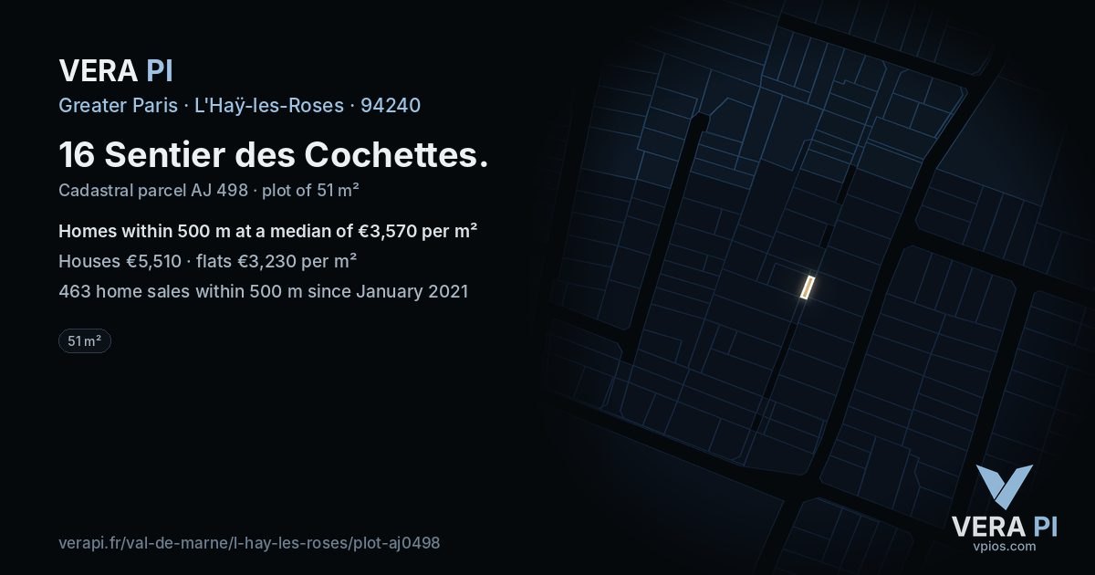 16 Sentier des Cochettes, L'Haÿ-les-Roses at night – the plot lit, the parcels around coloured by the prices near them