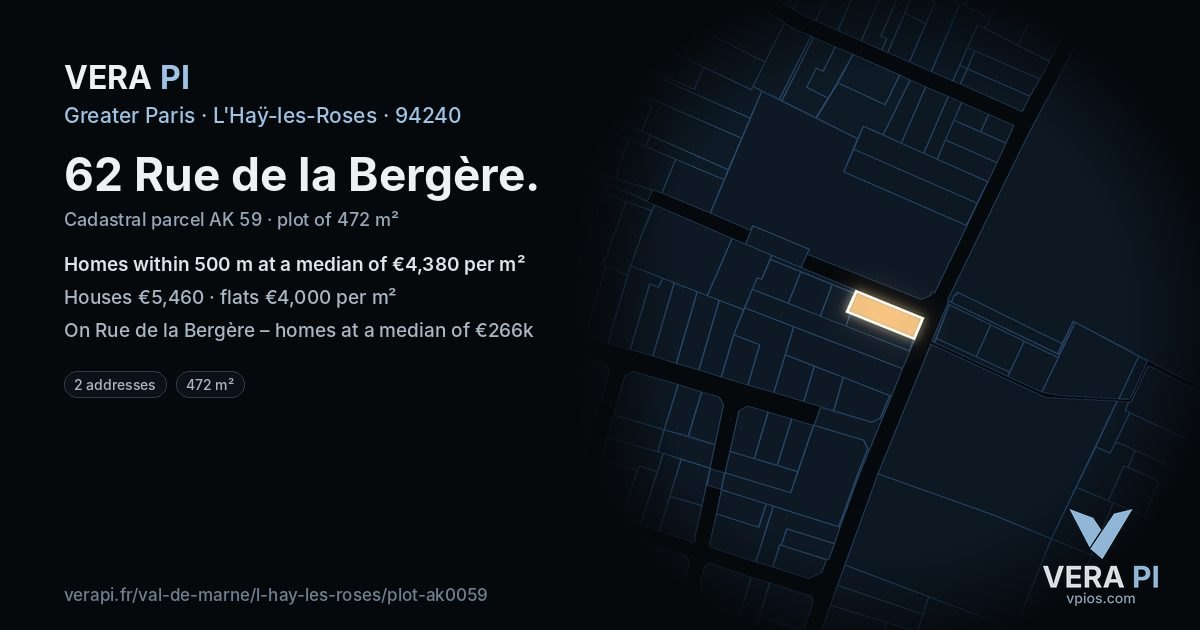 62 Rue de la Bergère, L'Haÿ-les-Roses at night – the plot lit, the parcels around coloured by the prices near them