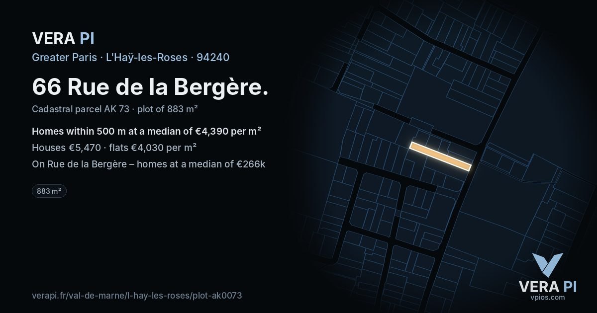 66 Rue de la Bergère, L'Haÿ-les-Roses at night – the plot lit, the parcels around coloured by the prices near them