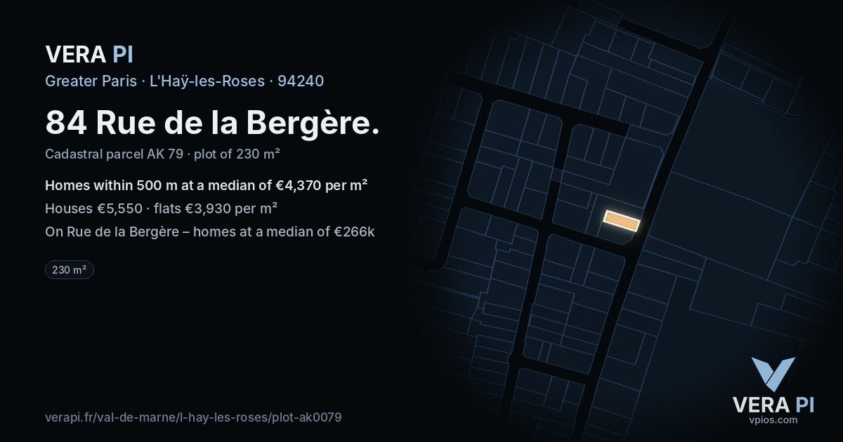 84 Rue de la Bergère, L'Haÿ-les-Roses at night – the plot lit, the parcels around coloured by the prices near them