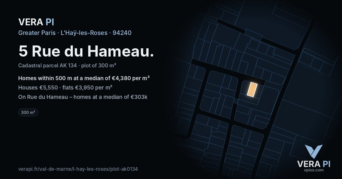 5 Rue du Hameau, L'Haÿ-les-Roses at night – the plot lit, the parcels around coloured by the prices near them