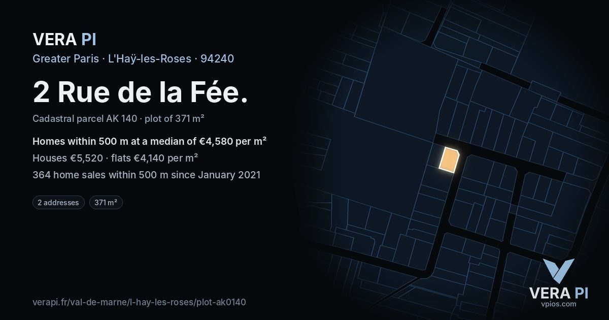2 Rue de la Fée, L'Haÿ-les-Roses at night – the plot lit, the parcels around coloured by the prices near them
