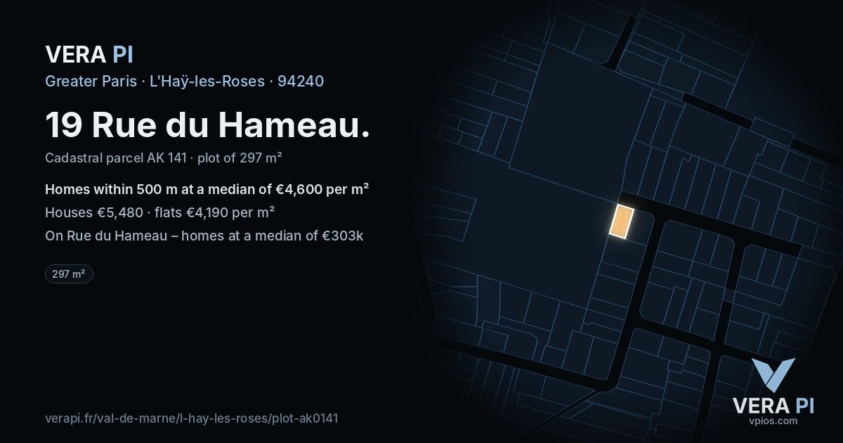 19 Rue du Hameau, L'Haÿ-les-Roses at night – the plot lit, the parcels around coloured by the prices near them