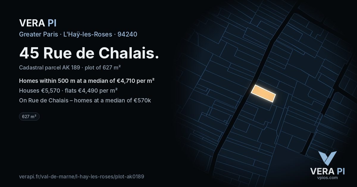 45 Rue de Chalais, L'Haÿ-les-Roses at night – the plot lit, the parcels around coloured by the prices near them