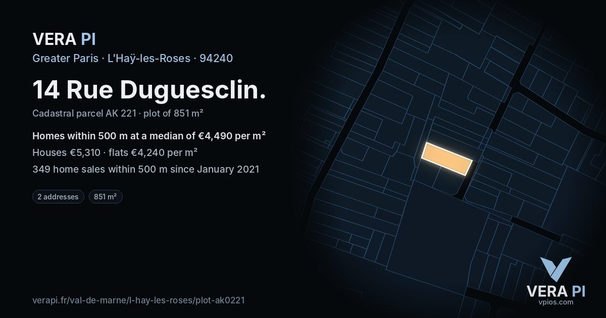 14 Rue Duguesclin, L'Haÿ-les-Roses at night – the plot lit, the parcels around coloured by the prices near them
