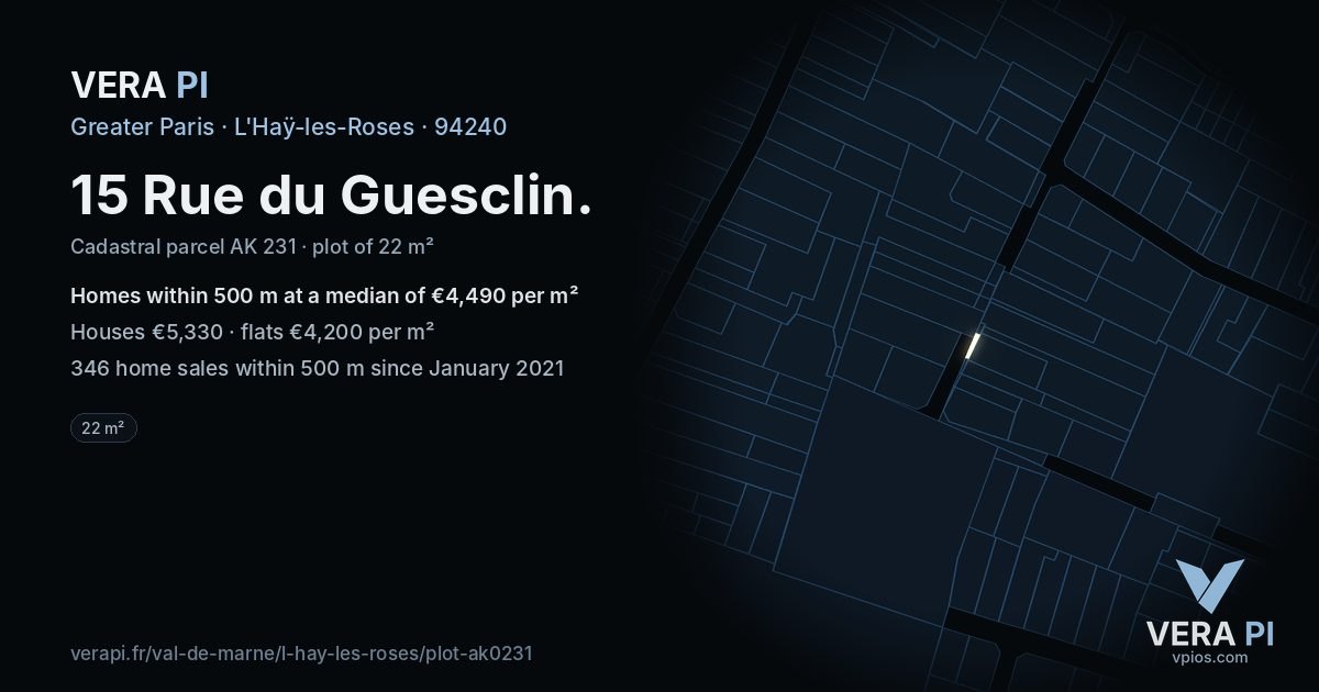 15 Rue du Guesclin, L'Haÿ-les-Roses at night – the plot lit, the parcels around coloured by the prices near them