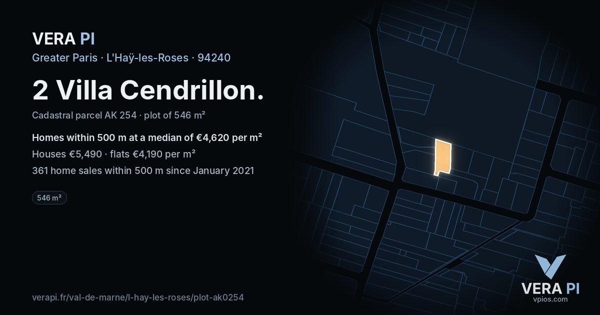 2 Villa Cendrillon, L'Haÿ-les-Roses at night – the plot lit, the parcels around coloured by the prices near them