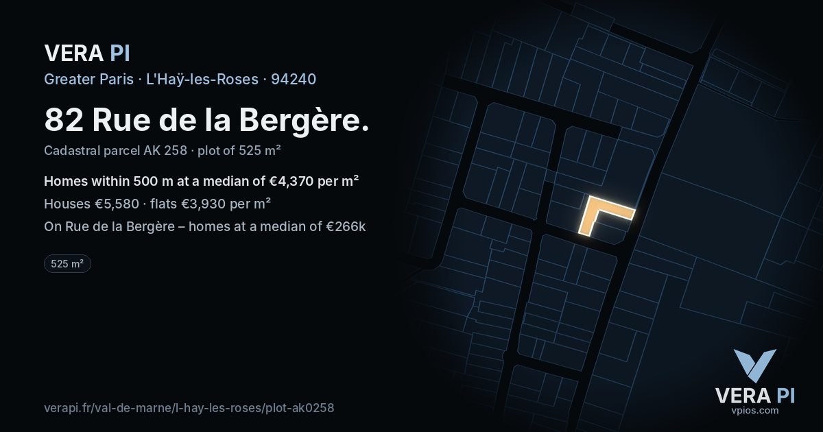82 Rue de la Bergère, L'Haÿ-les-Roses at night – the plot lit, the parcels around coloured by the prices near them