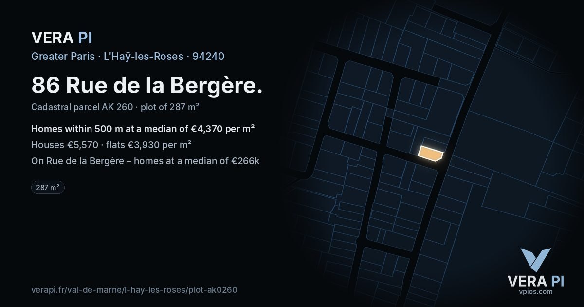 86 Rue de la Bergère, L'Haÿ-les-Roses at night – the plot lit, the parcels around coloured by the prices near them